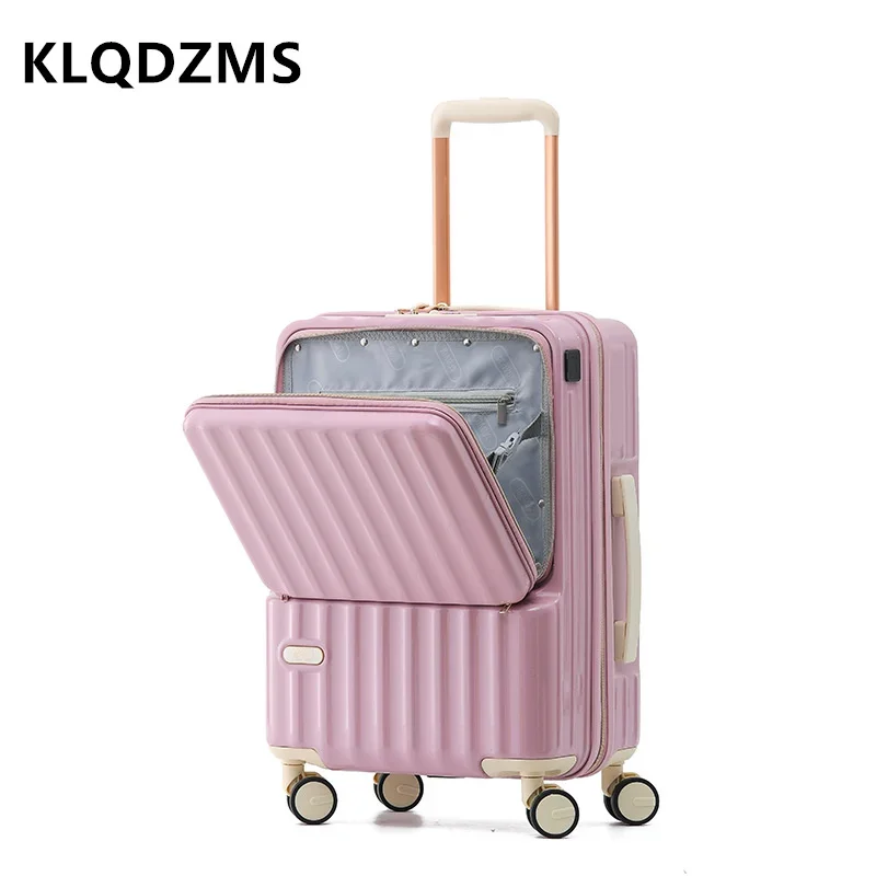 

KLQDZMS Cabin Suitcase USB Charging Boarding Case 24" Front Opening Laptop Trolley Case ABS+PC Travel Bag 20" Rolling Luggage