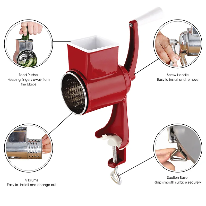 MASTER FENG Multi functional kitchen rotary nut & cheese grater vegetable shredder fruits slicer with 5 drums kitchen chopper