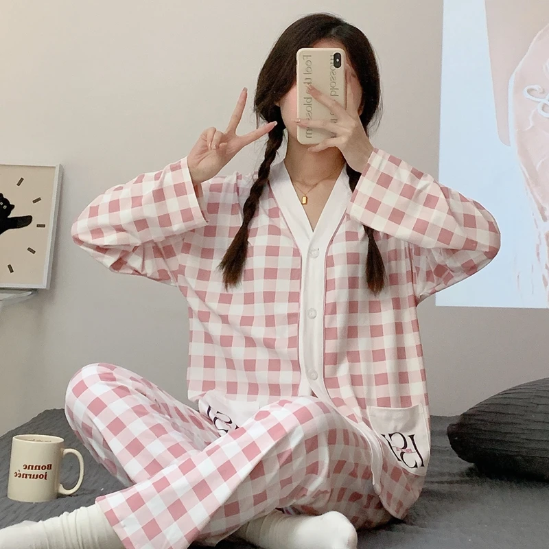 Kimono Style Women Pajama Set Fashion V neck Elegant Long Sleeves