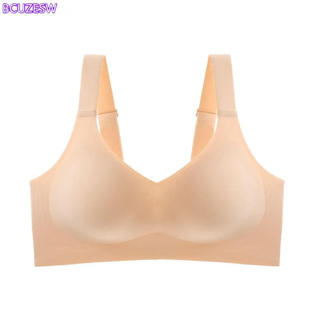 

Ultrathin Women Summer Underwear Gathering Ice Silk Jelly Gel Semi Fixed Cup Soft support No Steel Ring Sports Traceless Bra