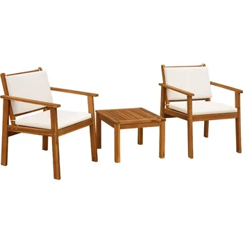 Flamaker Patio Chairs 3 Piece Acacia Wood Patio Furniture with Coffee Table & Cushions Outdoor Conversation Set Balcony Chairs 1