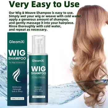 GleamXi Shampoo per Parrucche, Detergente Delicato, Idratante e Volumizzante per la Cura e il Mantenimento di Parrucche Sintetiche e in Capelli Veri, 100ml