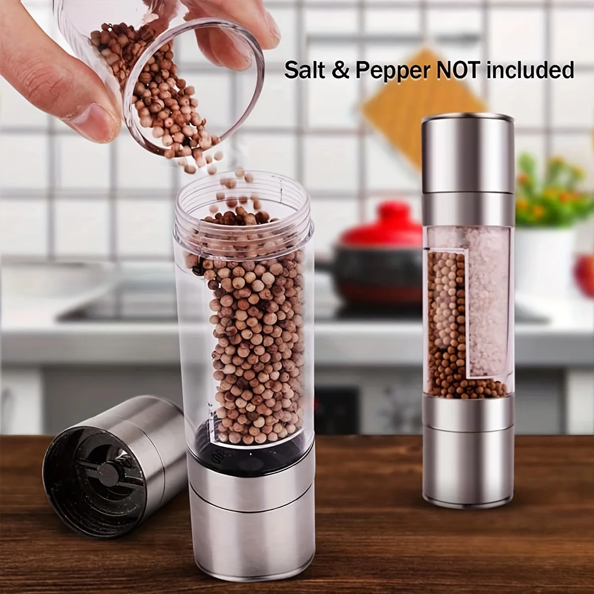 Salt and Pepper Grinder 2 in 1 Manual Stainless Steel Salt Pepper Mills with Adjustable Ceramic Grinding Spice Mill Kitchen Tool salt and pepper grinder