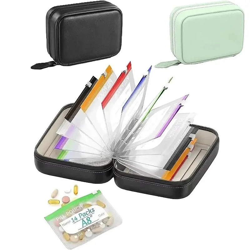 Color-Coded Waterproof Weekly Pill Organizer - Portable Medicine and Vitamin Storage Pouches Set