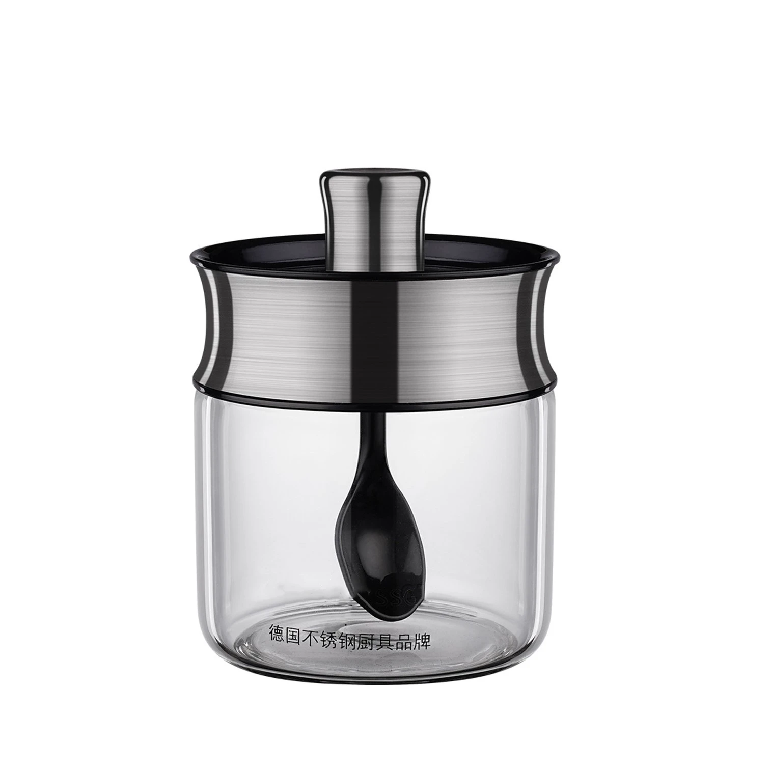 

LFGB 304 Stainless Steel High Hardness Borosilicate Well Sealed Seasoning Container Sugar Spices Salt Powder 240ml Kitchen Jar