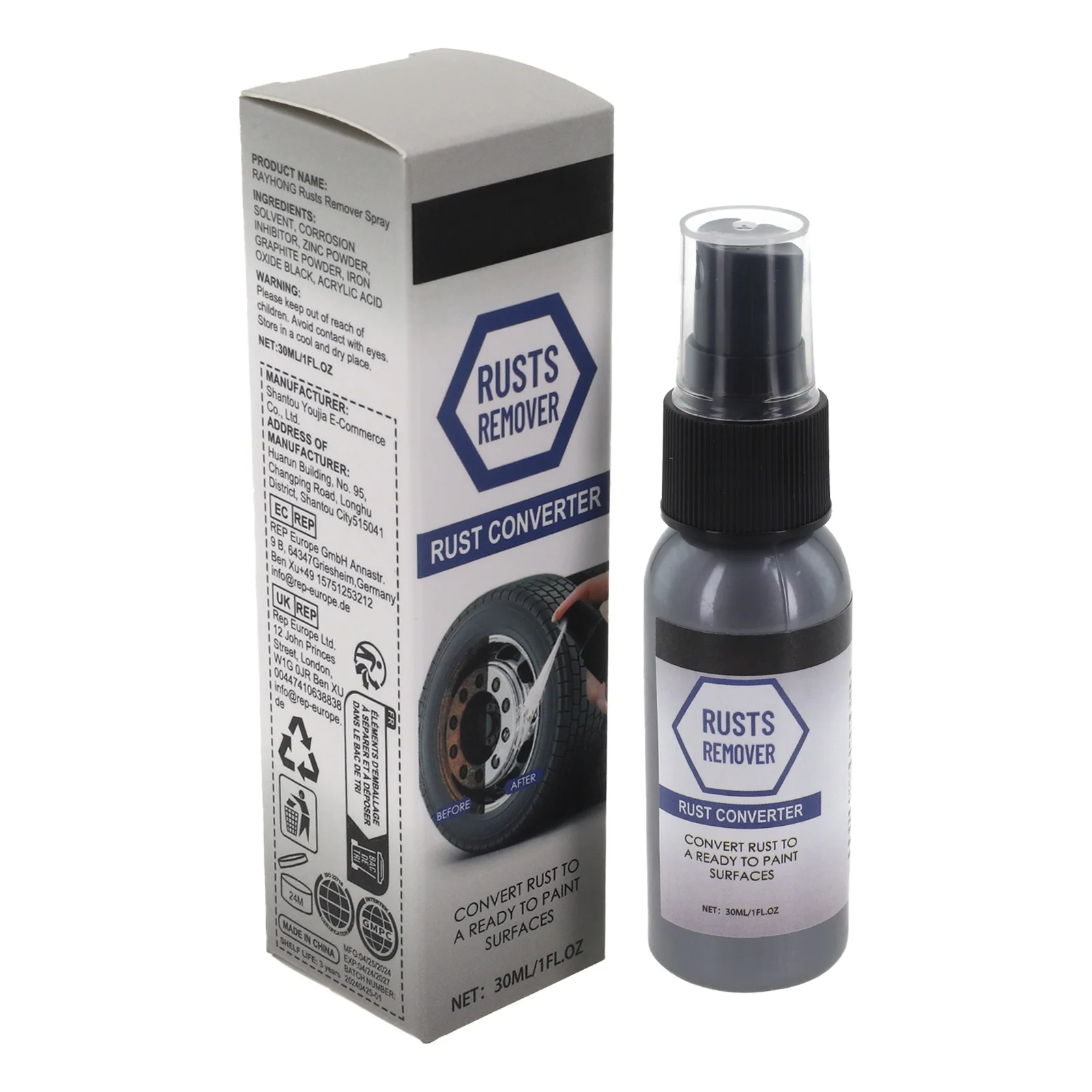 Car Anti-Rust Remover Inhibitor 30ml Rust Remover Maintenance Derusting Spray Cleaner Automotive Maintenance Repair Tool