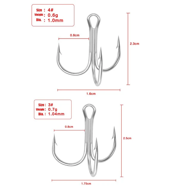 10PCS/Set Ahite Nickel Lure Barbed Hooks Treble Jig Fishing Tackle