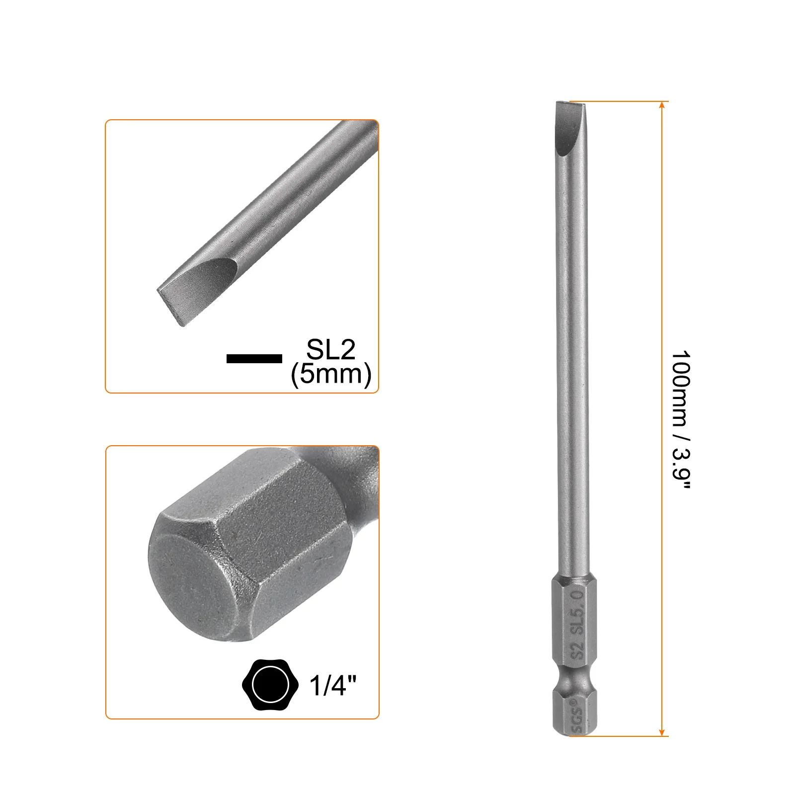 1/2/5 Stück SL2.5 SL3 SL4 SL5 SL6 Magnetische Schlitzschraubendreher-Bits S2 Stahl Flachkopf-Schraubendreher-Bit 1/4 Zoll Sechskantschaft-Schraubendreher – Detail 4