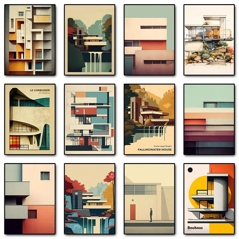 Minimalist Bauhaus Architecture Abstract Canvas Art