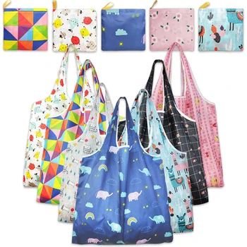 Foldable Eco-Friendly Shopping Bag Tote Folding Pouch Handbags Convenient Large-capacity for Travel Fashion Printing Grocery Bag 1