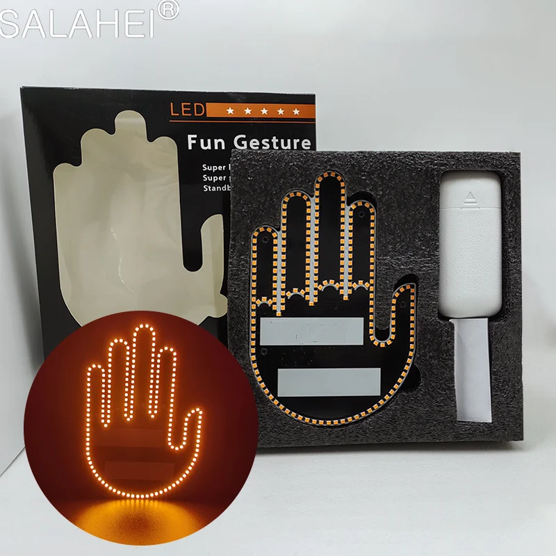 

Fun Gesture Lamp Car LED Luminous Hand Gesture Sign Middle Finger Sign Warning Brake Light With Remote Control For Car Accessory