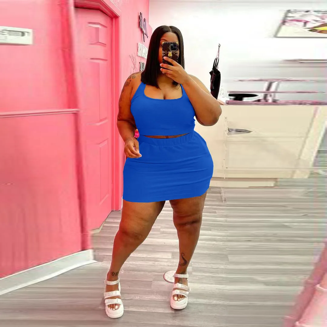 Summer Women Plus Size Two Piece Set Wholesale Sexy Crop Tops and Skirt Outfit 2023 Fashion Dress Casual Evening Clothing