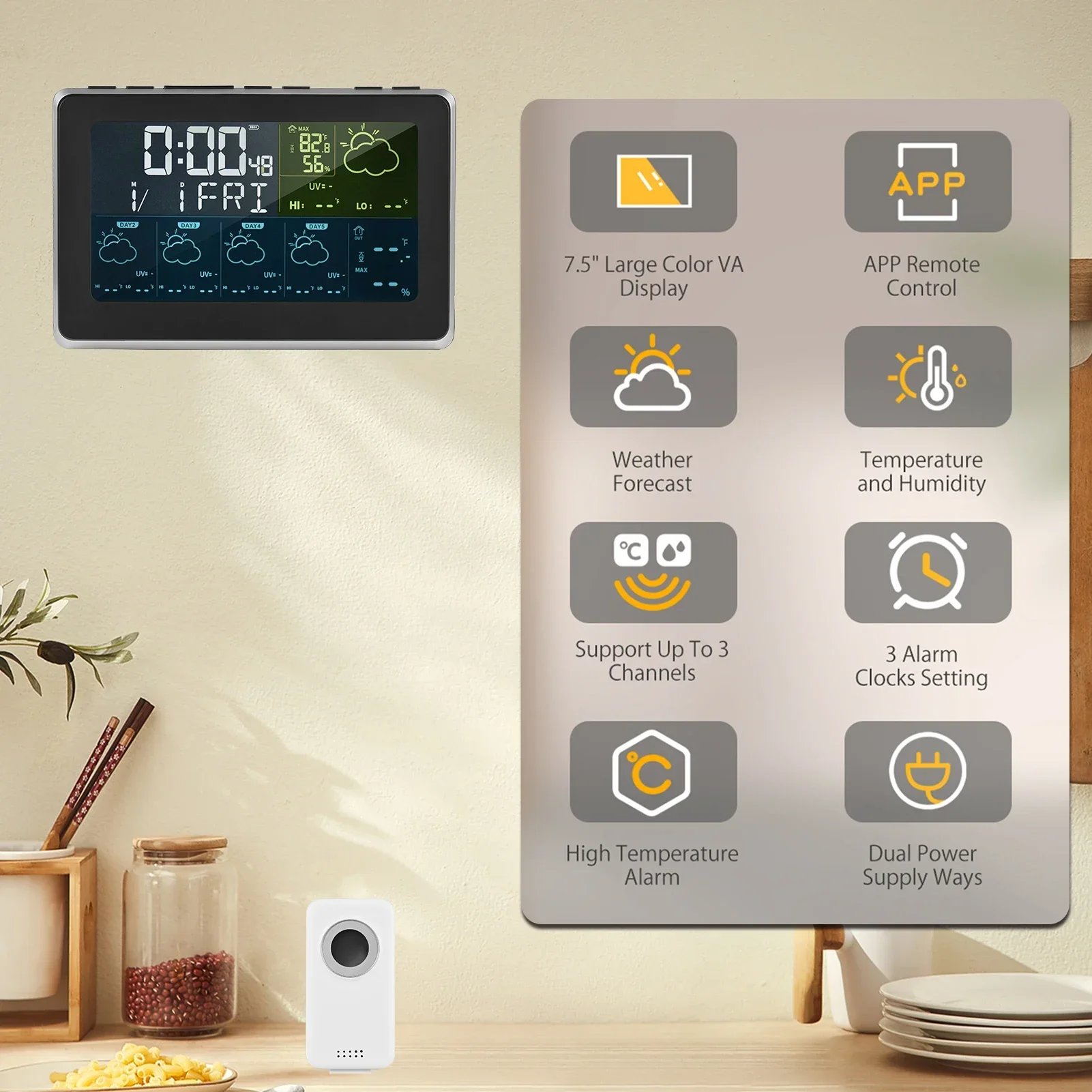 Station météo connectée WiFi LCD, contrôle via application, numérique, pour  intérieur et extérieur, moniteur de température et d'humidité,  thermohygromètre, recharge USB - AliExpress