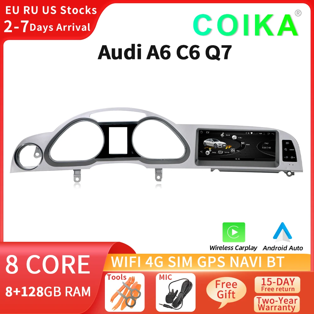 Erisin 8 Core 4GB+64GB Android 14 DAB+ Car Stereo GPS For Audi A6 S6 Rs6 Allroad Carplay Android Auto Wifi 4g Dsp Cd Usb Bluetooth 50 Gps Es8506a