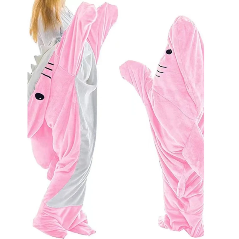 Wearable Blanket Adult Cute Shark Blanket Hoodie Wearable Super Soft Flannel Sleeping Bag Anti Kick Quilt