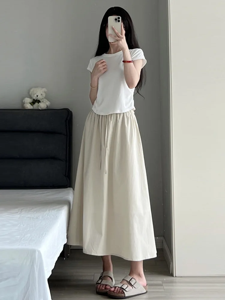 

Women Skirt High Waist Casual Office Lady Daily Fashion Elastic Waist Chic Streetwear A-line Elegant Skirt Summer New