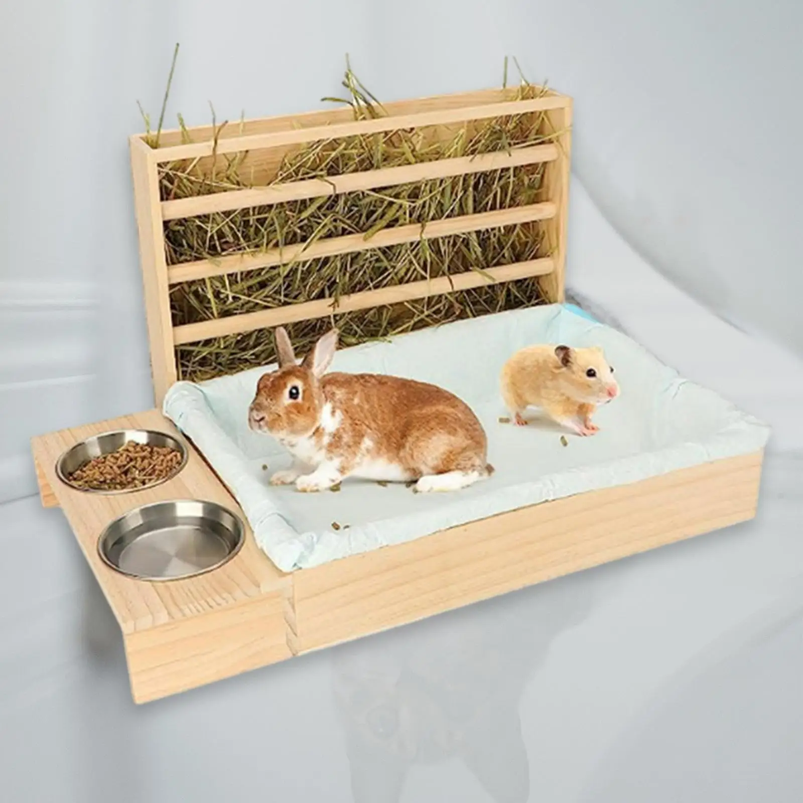 Wooden Hay Feeder with Litter Box Bunny Hamster Bunny Pet Supplies
