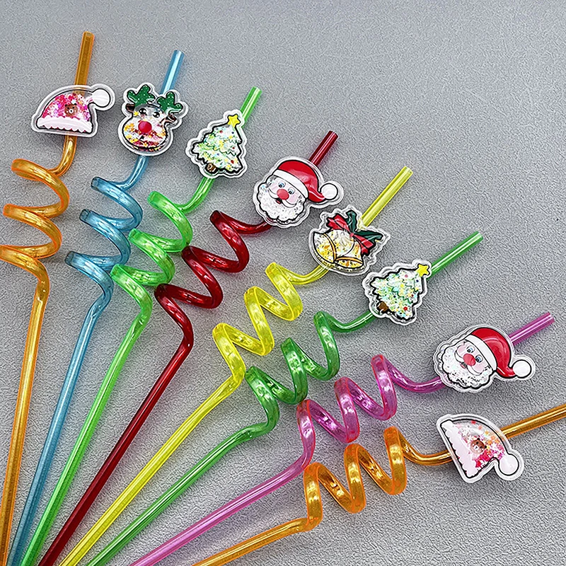 6pcs Christmas Straws Reusable Plastic Spiral Drinking Straws with Cartoon  Decoration Kids Gifts Christmas Party Supplies - AliExpress