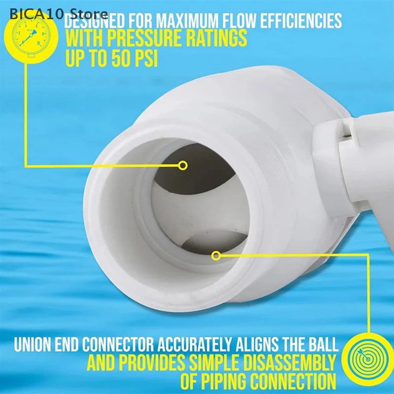 2-Way Ball Valve Pool Pump Valve 1.5-1.25in Pool Filter Stop Connector Maximum 50 PSI Pressure Rating for Swimming Pools