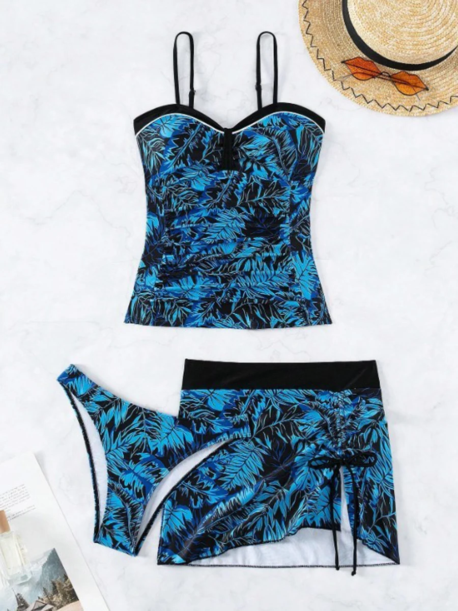 3 Pieces Print Tankini & Beach Skirt Swimsuit Women Sexy Swimwear Female Bathers Bathing Swimming Suit Summer Beachwear women swimsuit women two piece sets