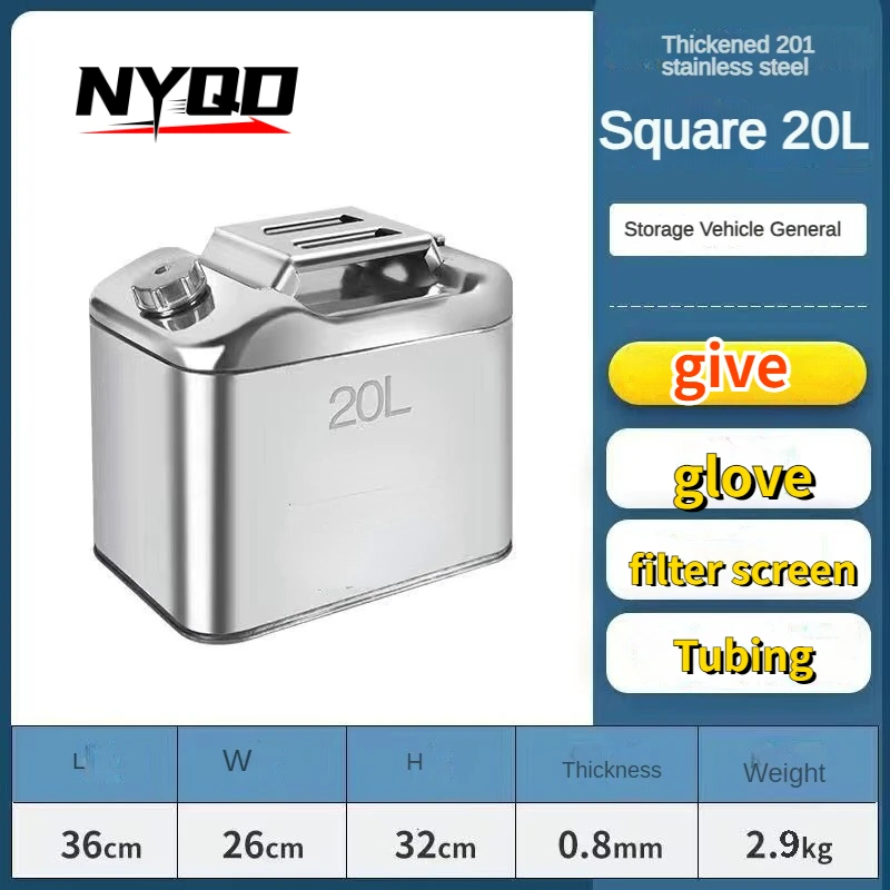 20L30L 201 Stainless Steel Fuel Tank Petrol Storage Oil Jerrycan Gas Can Car Motorcycle Truck Car Fuel-jugs Oil Pipe