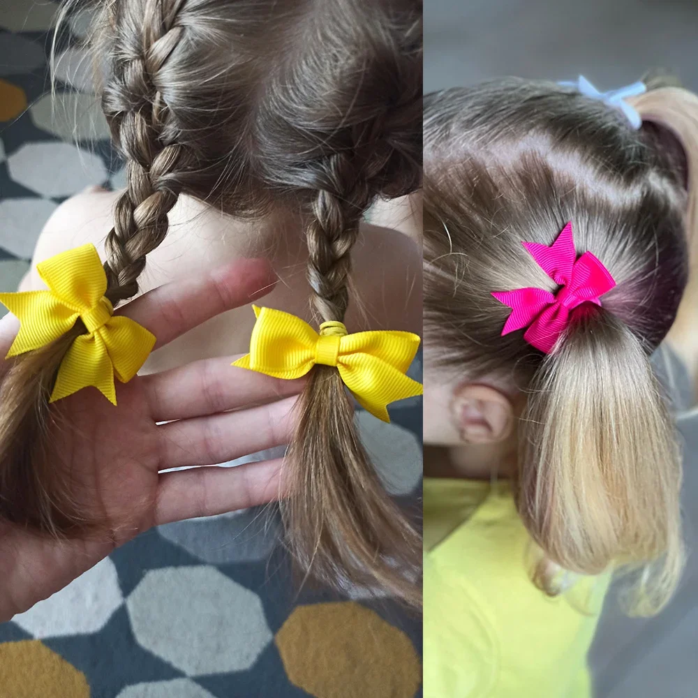 10Pcs/lot Grosgrain Ribbon Pigtail Hair Bows Elastic Hair Ties Hair Bands Holders Girls Baby Hair Accessories for Baby Infants 2
