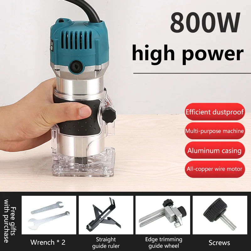 800W 30000RPM 전동 트리밍 머신 1/4인치 목공 밀링/엔칭 핸드 우드 엣지 라우터 트리머 가정용 DIY 파워 오일