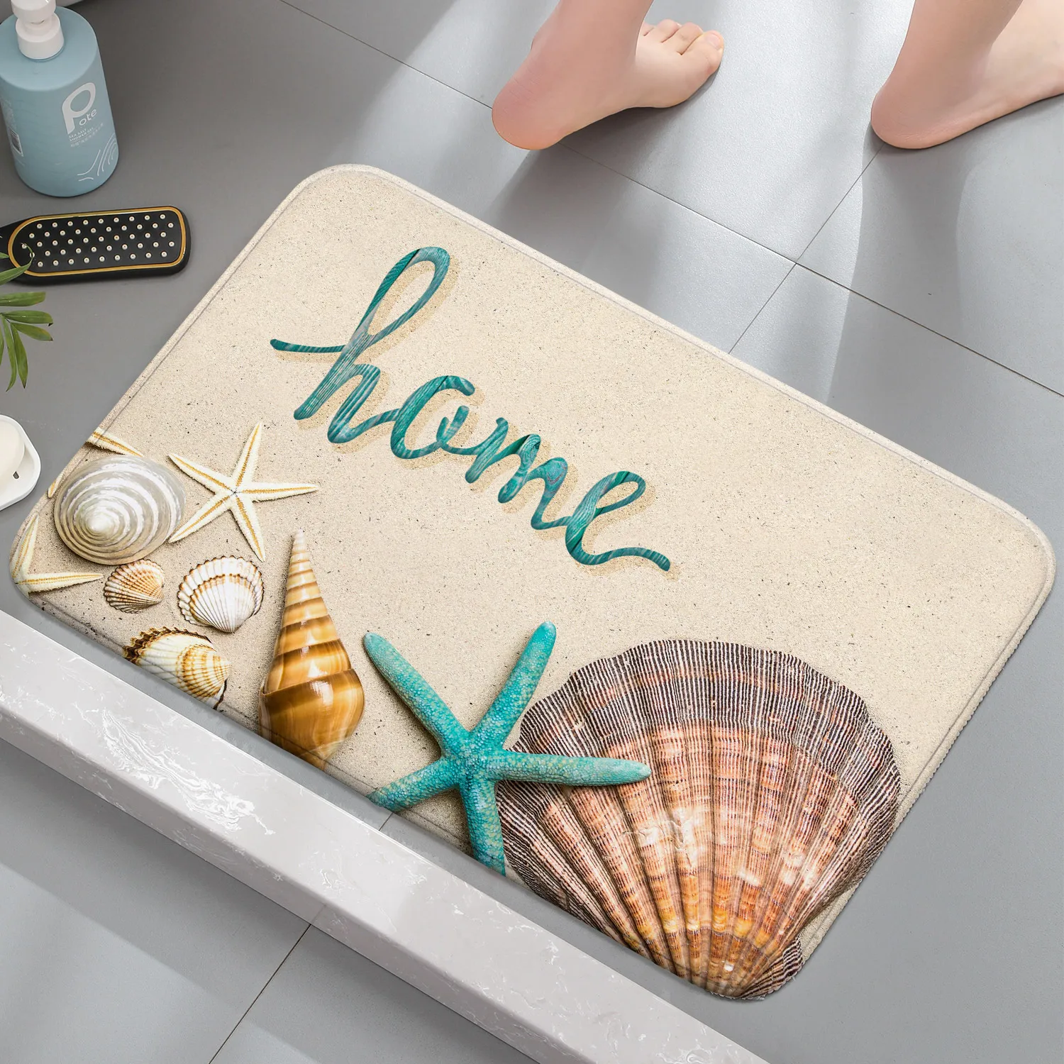 1 piece of wave beach shell conch-themed door mat, easy to clean, stain resistant flannel floor mat, suitable for bathroom, livi 1