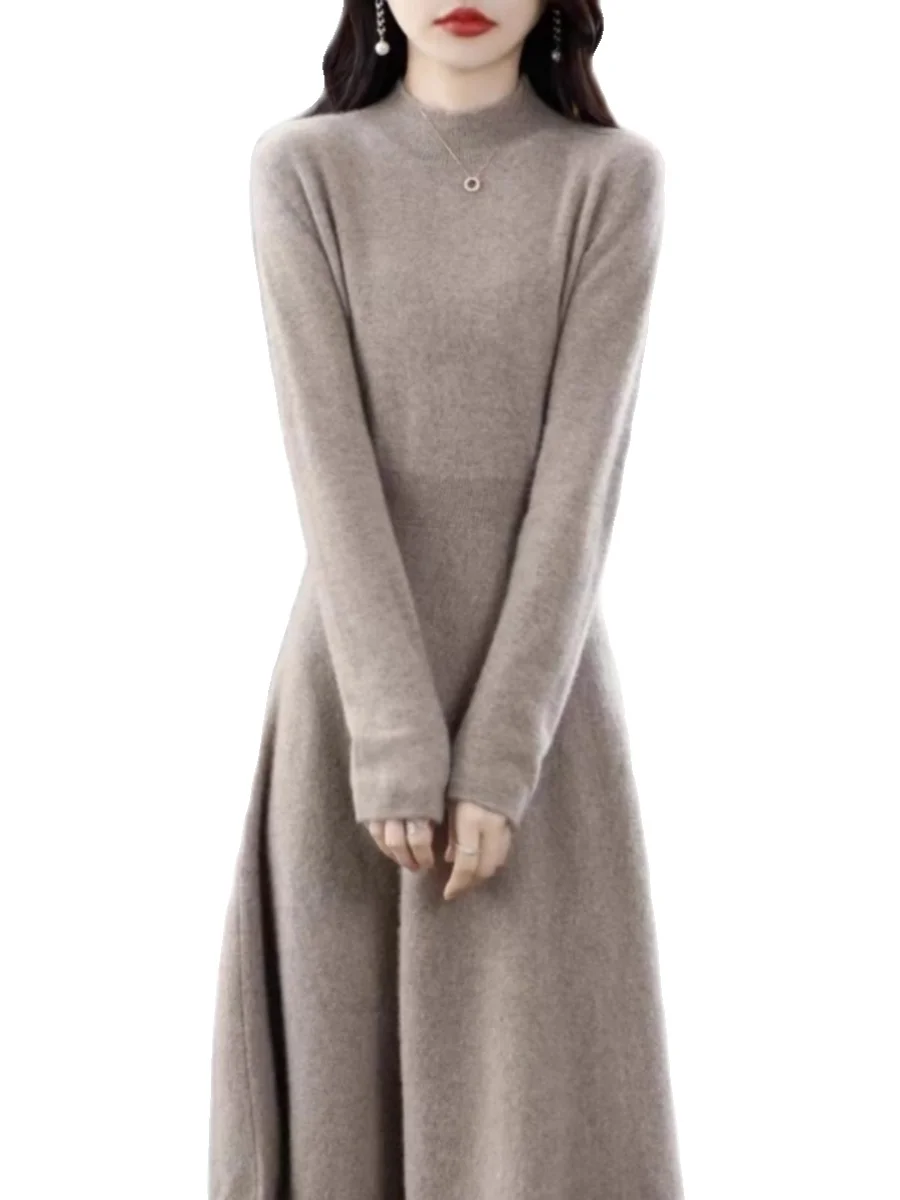 2025 Thickened Slim Fit Dress Korean Style Mid-Length Sweater for Women Wool Autumn Winter New Arrival Full Sleeve CQ293 5