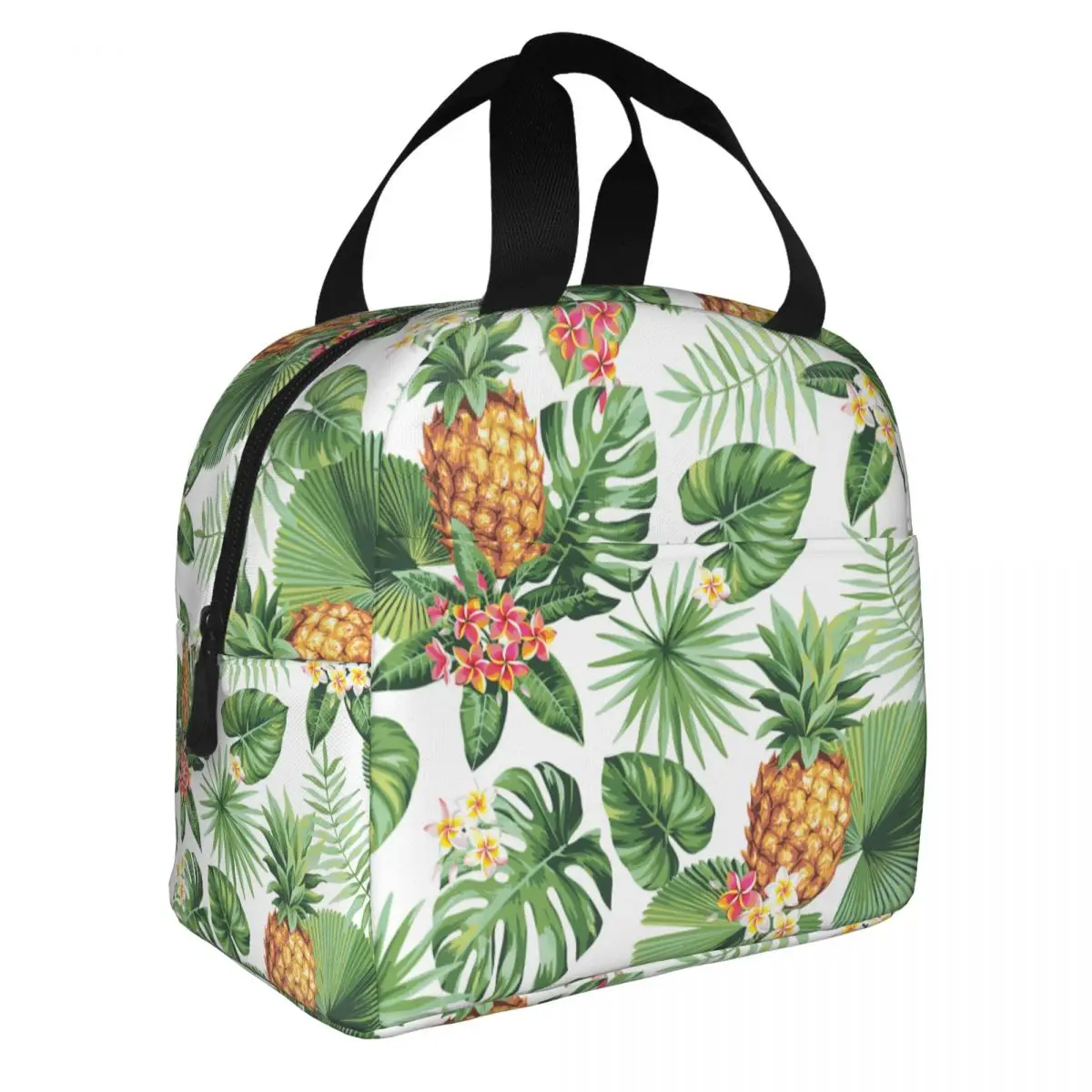 Tropical Fruit Flower Floral Green Plant Lunch Bag Portable Insulated Canvas Cooler Thermal Picnic Work Lunch Box for Women Girl