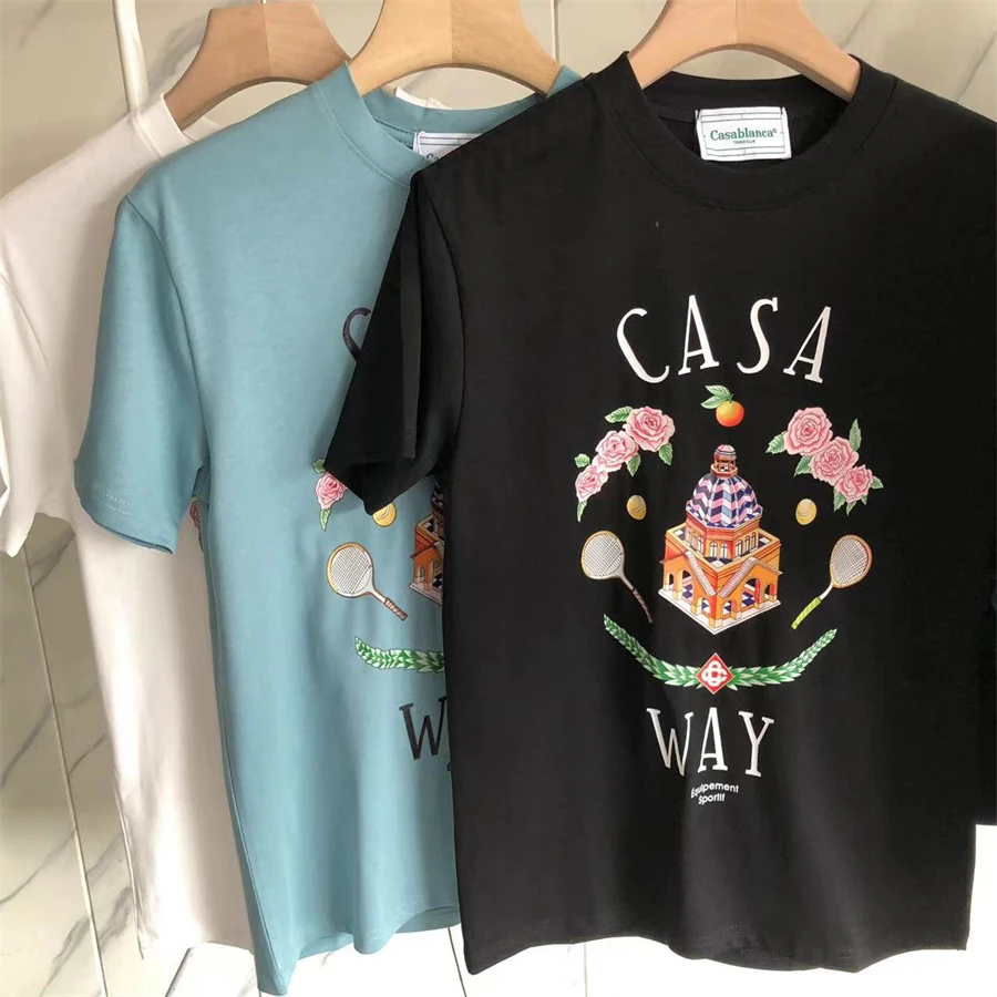 

2023SS Casablanca Tennis Club Castle T Shirt Men Women Summer Style Tee Top T-shirt Hip Hop Clothing