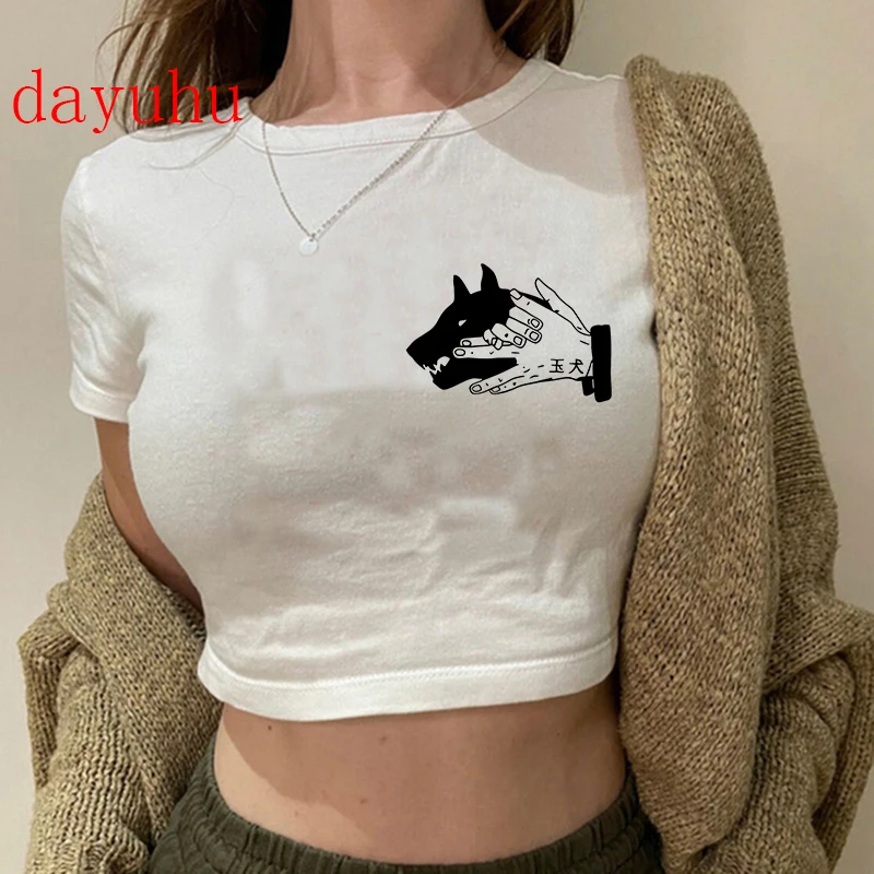 1920er Jahre Hip Hop Crop Top T-Shirt Manga japanischen Anime Jujutsu Kaisen T-Shirt Gojo Satoru Tops Yuji Itadori verkürzte T-Shirts T-Shirt – Detail 6