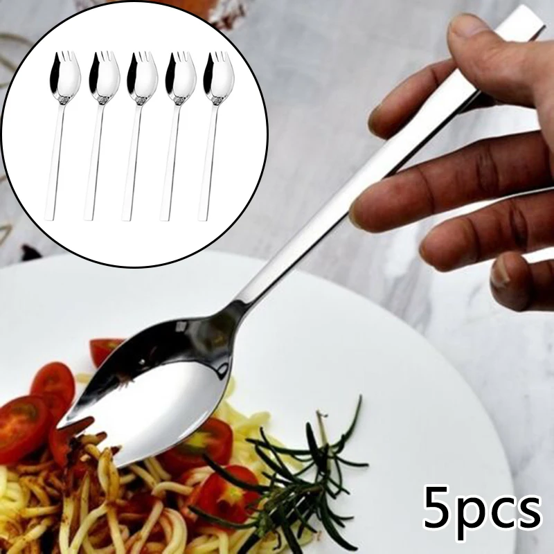 

Accessories Supplies Spork Spoon Fork Salad Soup Stainless Steel Tableware 5pcs Tools Camping Utensils Cutlery