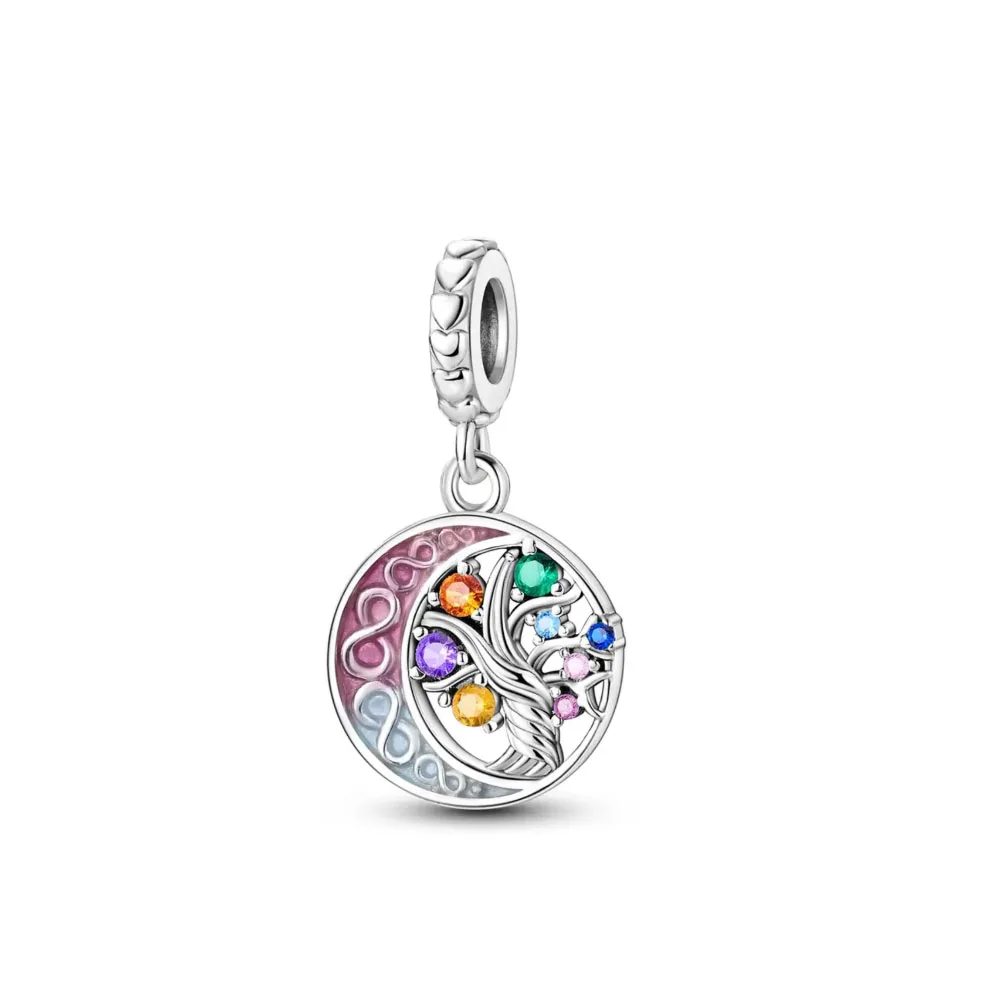 New Pink Heart Family Tree Pendant happy tree Charms house Beads Fit Original Bracelet Accessories 925 Silver Women Jewelry Gift 2