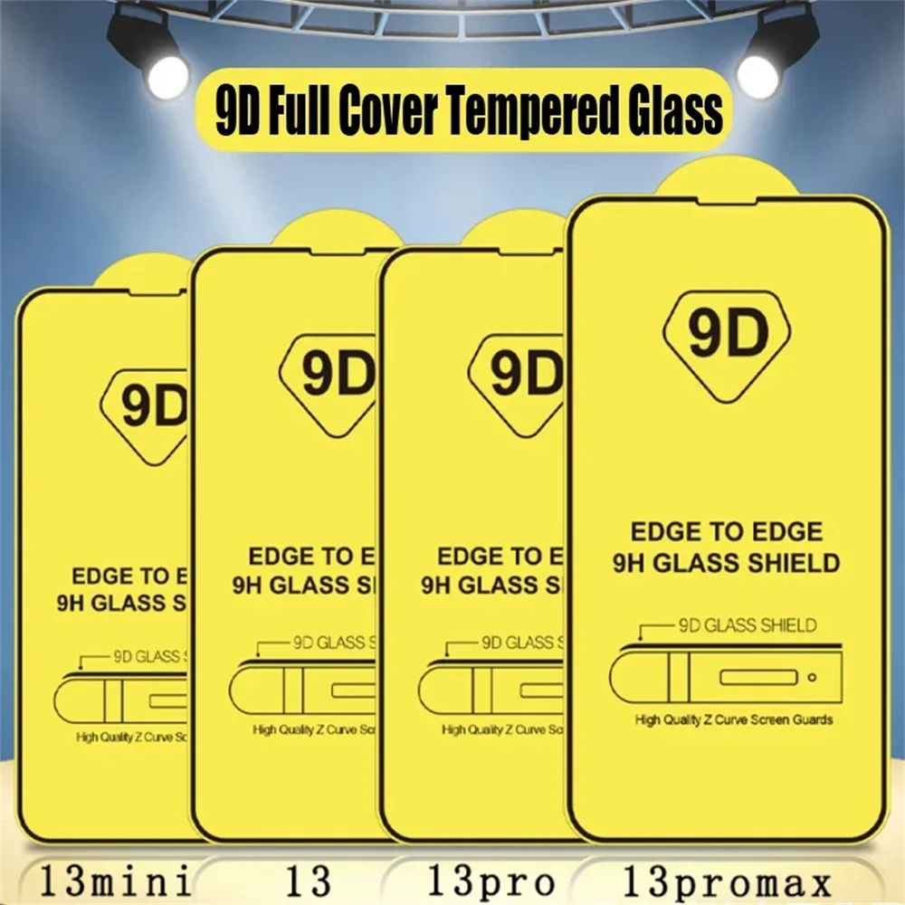50pcs 9D Tempered Glass Full Screen Protector Flim Guard 9H Glass Shield For Iphone 15 11 12 13 14 Pro Max X XR XS 7 8 Plus