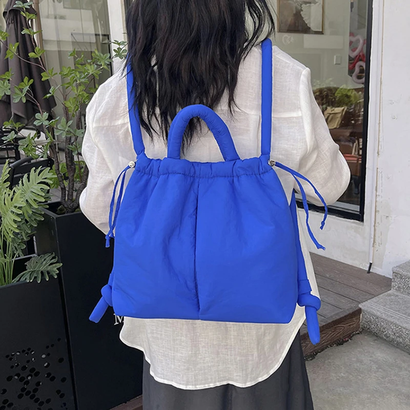 Women Handbags Large Capacity Puffer Tote Bag Nylon Down Cotton Lightweight Dual-use Shoulder Bags Drawstring Bucket Handbag 3