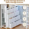 Twin Loft Bed with Desk & 8 Drawers Tall Dresser, Metal Loft Bed with LED Lights & Charging Station, 2-Tier Storage Shelves, Sta 3