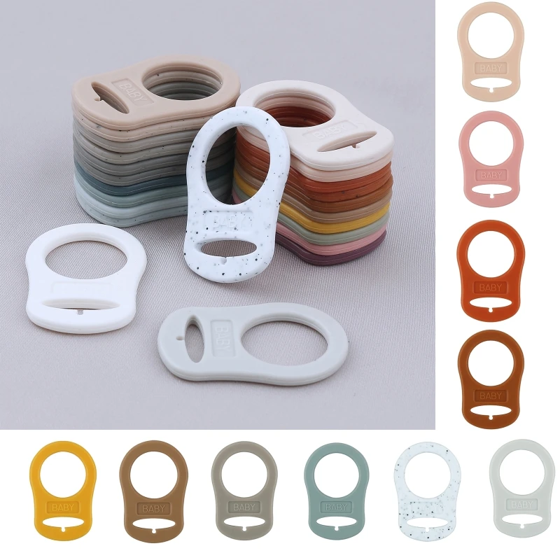 5pcs Food Grade BPA Free Silicone Adapter Rings Holder for Button Style Dummy Nipple Baby Pacifier Soother Teething Ribbon Clip