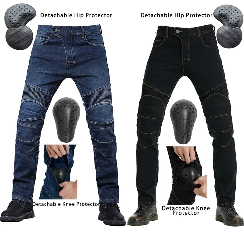4 Season Motorcycle Leisure Motocross Pants Outdoor Riding Jeans With Obscure Protective Equipment Knee Gear Hip Pads
