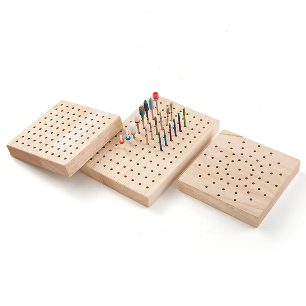 2Pcs 61/81 Hole Wooden Polishing Head Storage Board Square Save Space Nail Drill Bit Display Base Portable 10*10cm