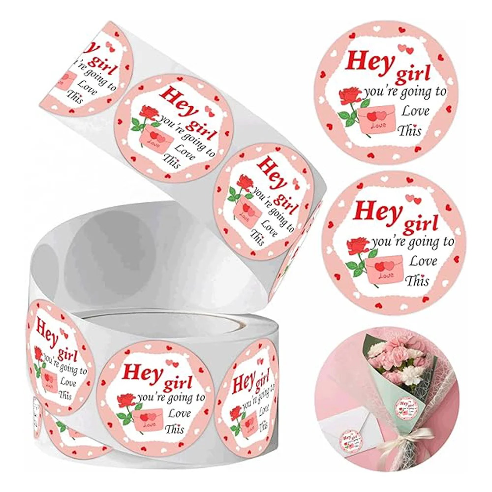 1.5 inch Pink Hey Girls Stickers Email Envelopes Stickers Thank You Commercial Labels Christmas Handcrafted Commercial 500 pcs