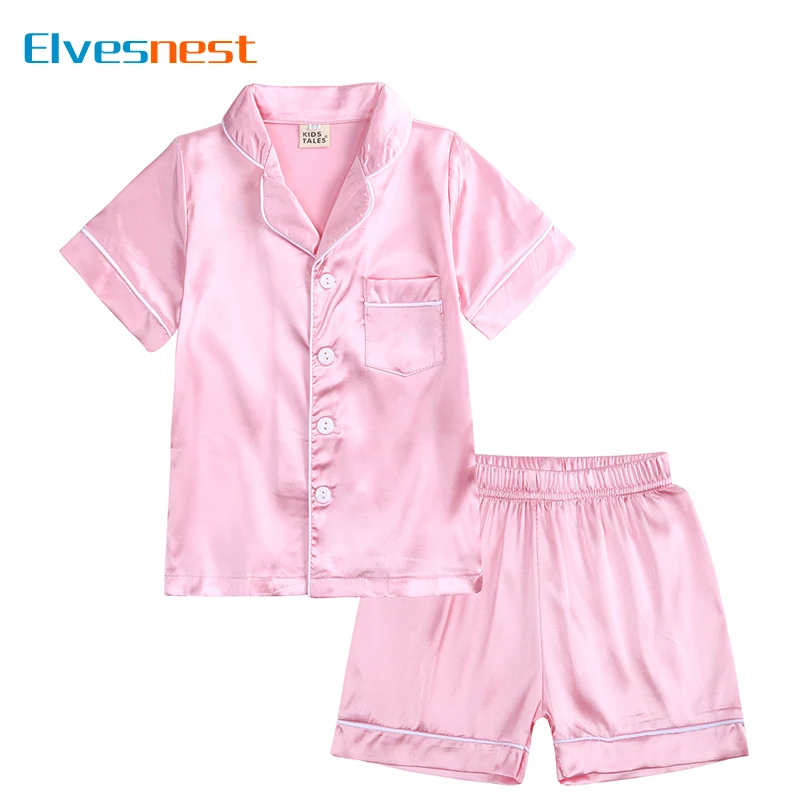 

Fashion Solid Color Children Boys Pajama Set Four Seasons Kids Pijama for Girl Satin Children Clothing Girl Pajamas 1-13 Years