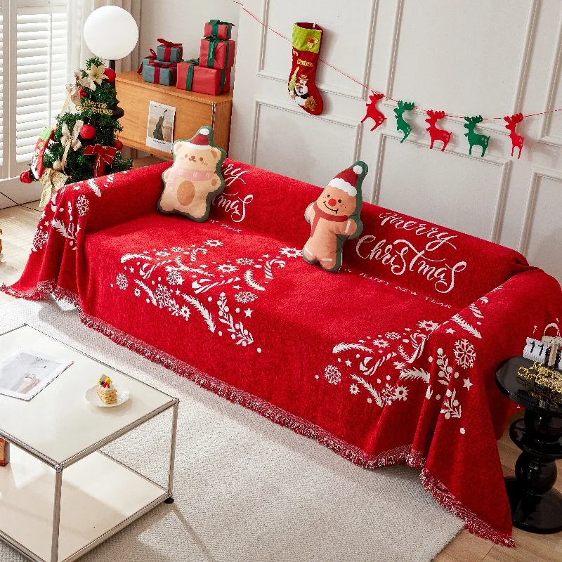 Red Christmas Blanket Sofa Cover Four Seasons Universal Sofa Cover Multifunctional Blanket Christmas Home Decoration Covers 6