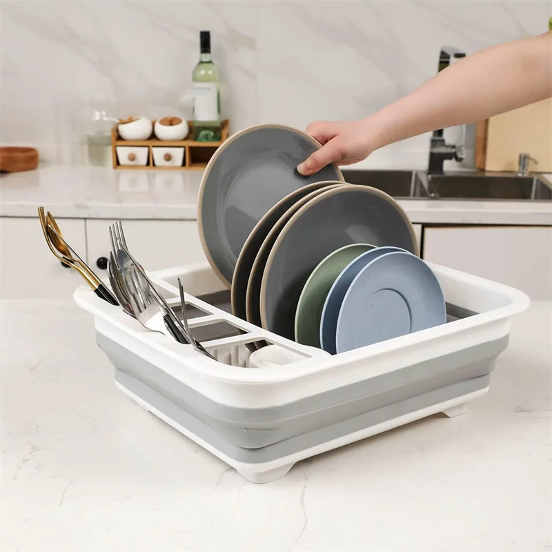 Dish Drainer Rack Storage Utensil Holder Foldable Collapsible