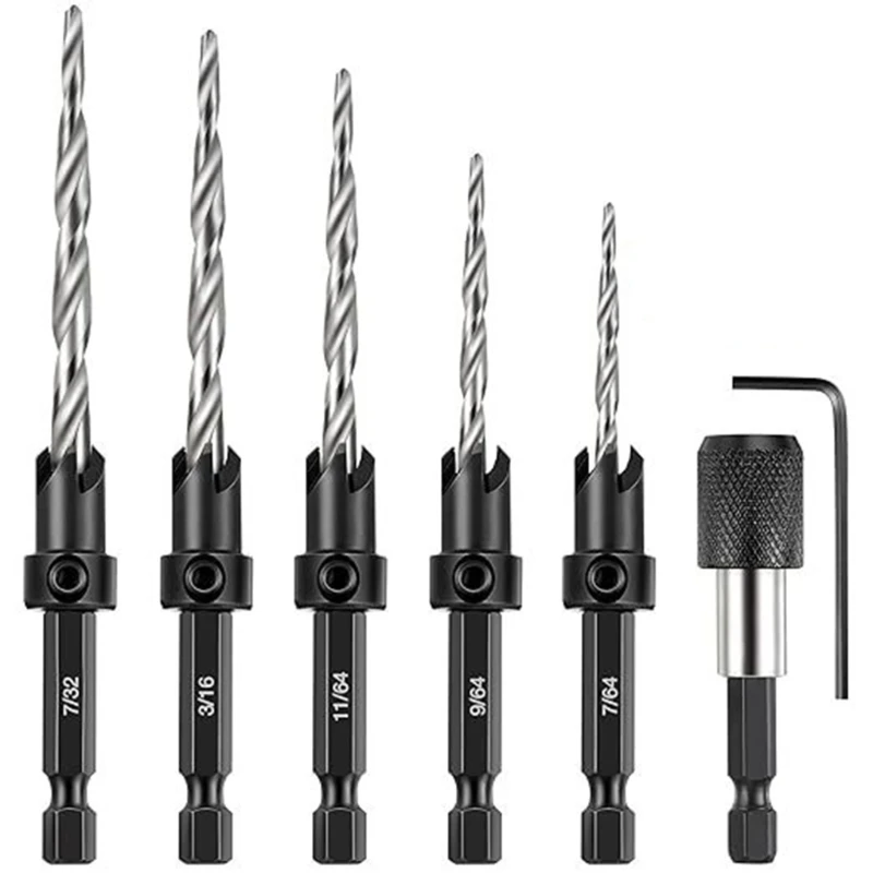 

5Pcs Countersink Drill Bit 1/4" Shank Woodworking Screw Hole Set Dropship