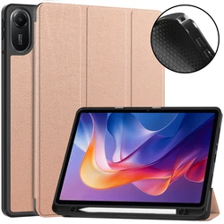 Elegant PU Leather Tablet Case with Pencil Holder, Soft Cover for Redmi Pad 2 2025 (Gold)