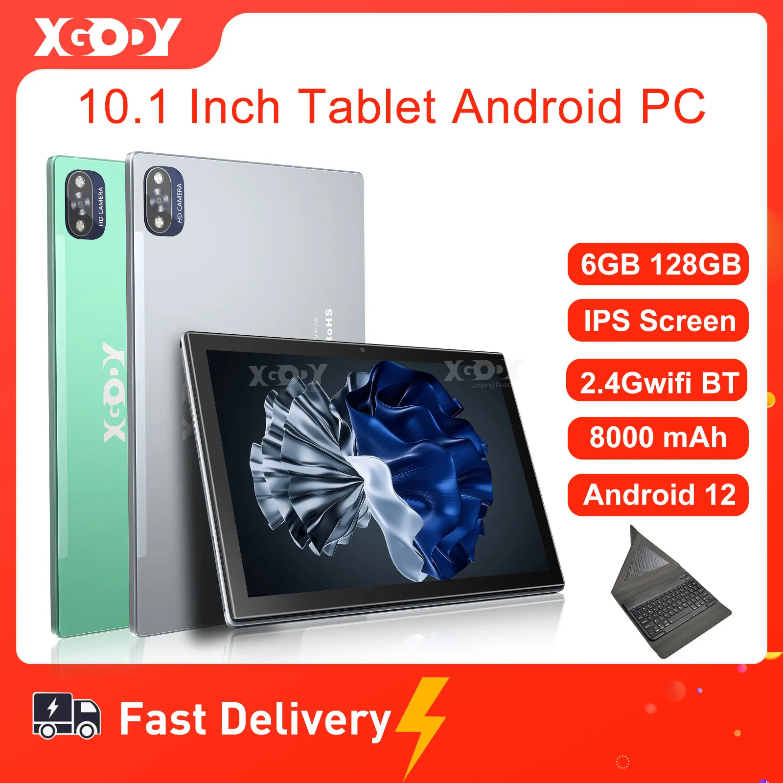 XGODY 10.1 Inch Tablet Android 12 6GB 128GB PC IPS Screen Ultrathin 2