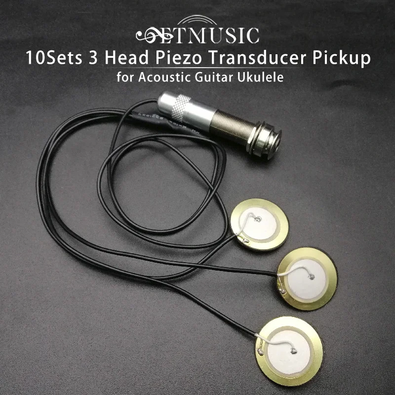 

10Sets Universal Pickup 3 Head Piezo Transducer For Acoustic Guitar Ukulele Mandolin Banjo Black