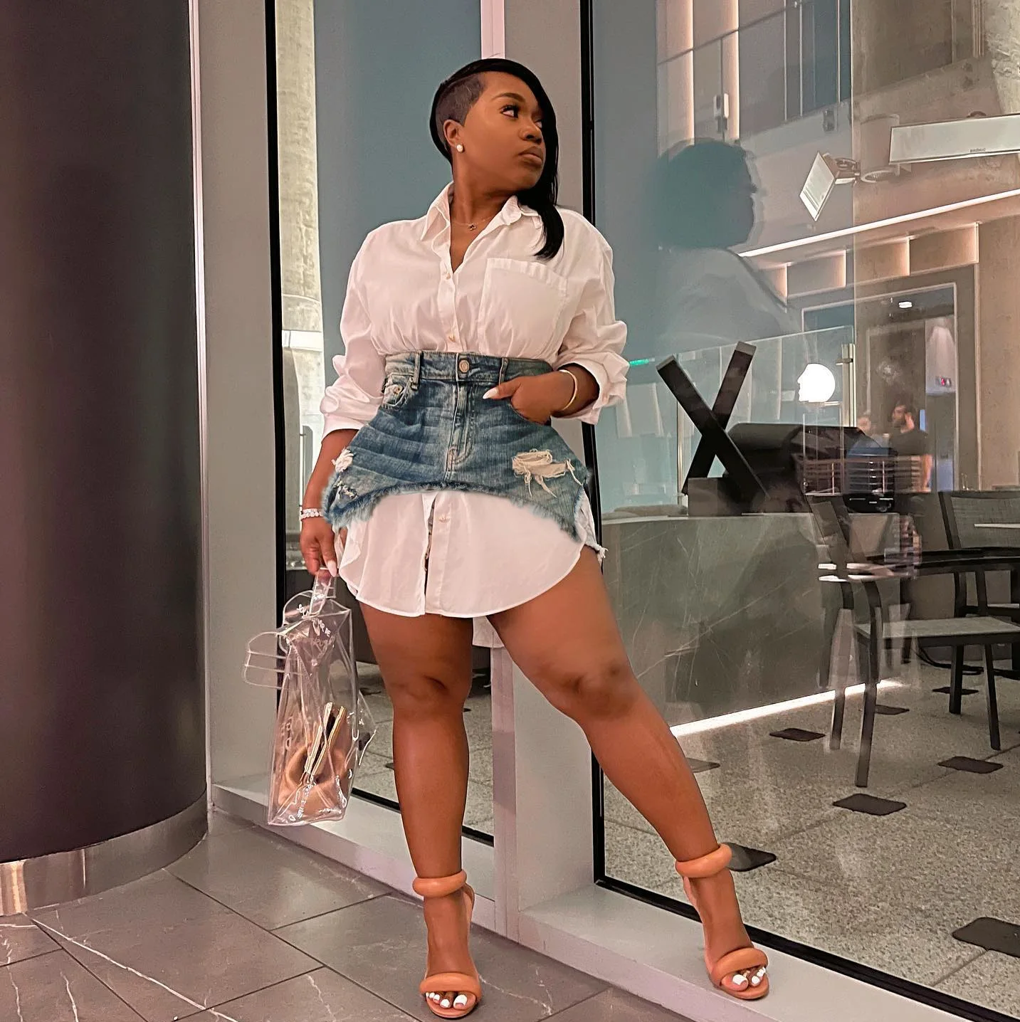 

Vintage Women Long Sleeve Turn-down Collar Shirt Blouse Style Dress with Denim Jean Irregular Mini Skirt Two 2 Piece Set