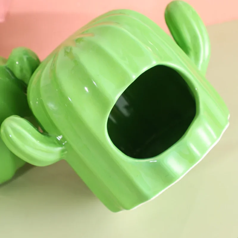 Hamster Ceramic Nest Cactus Theme Feeding Bowl Water Bottle Holder Golden Bear Cooling House Landscape Supplies